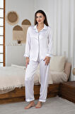 Beyaz Saten Pijama Takımı