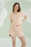 Somon Önden Düğmeli Crop Şort Takım