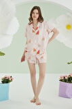Pembe  Karpuz Önden Düğmeli Şortlu Pijama Takımı