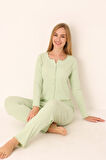 Yeşil Önden Düğmeli Pijama Takımı