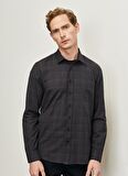 Erkek Siyah Slim Fit Dar Kesim Klasik Yaka Kareli Gömlek