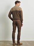 Erkek Camel Slim Fit Dar Kesim Armürlü Esnek Casual Pantolon