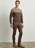 Erkek Camel Slim Fit Dar Kesim Armürlü Esnek Casual Pantolon