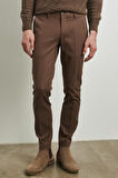 Erkek Camel Slim Fit Dar Kesim Armürlü Esnek Casual Pantolon