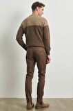 Erkek Camel Slim Fit Dar Kesim Armürlü Esnek Casual Pantolon