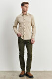 Erkek Haki Slim Fit Dar Kesim Esnek Kadife Pantolon
