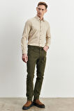 Erkek Haki Slim Fit Dar Kesim Esnek Kadife Pantolon