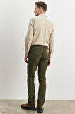 Erkek Haki Slim Fit Dar Kesim Esnek Kadife Pantolon