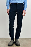 Erkek Lacivert Slim Fit Dar Kesim Esnek Kadife Pantolon