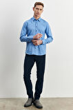 Erkek Lacivert Slim Fit Dar Kesim Esnek Kadife Pantolon