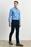 Erkek Lacivert Slim Fit Dar Kesim Esnek Kadife Pantolon