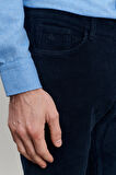 Erkek Lacivert Slim Fit Dar Kesim Esnek Kadife Pantolon
