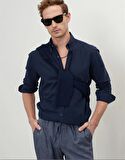 Slim Fit Koyu Lacivert Erkek Gömlek 4A2000000050