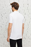 Erkek Beyaz Slim Fit Dar Kesim Polo Yaka %100 Pamuk Petek Desenli Kısa Kollu Tişört