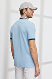 Erkek Açık Mavi Slim Fit Dar Kesim %100 Pamuk Kıvrılmaz Polo Yaka Tişört