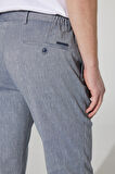 Erkek Lacivert Slim Fit Dar Kesim Keten Karışımlı Beli Bağlamalı Jogger Pantolon