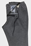 Erkek Antrasit Slim Fit Dar Kesim Kuşgözü Desenli Beli Bağlamalı Jogger Pantolon