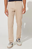 Erkek Bej Comfort Fit Rahat Kesim Yan Cepli Pamuklu Desenli Esnek Pantolon