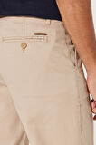 Erkek Bej Comfort Fit Rahat Kesim Yan Cepli Pamuklu Desenli Esnek Pantolon