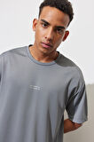 Erkek Gri Loose Fit Bisiklet Yaka Kısa Kollu Tişört