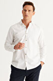 Slim Fit Dar Kesim İtalyan Yaka Baskılı Gömlek