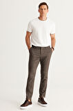 Slim Fit Dar Kesim Yan Cepli Tweet Desenli Beli Lastikli Pantolon