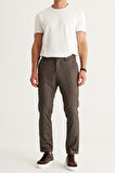 Slim Fit Dar Kesim Yan Cepli Tweet Desenli Beli Lastikli Pantolon