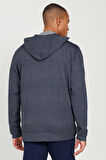 Erkek Lacivert-gri Standart Fit Normal Kesim Kapüşonlu Fermuarlı Sweatshirt Ceket
