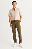 Erkek Haki Slim Fit Dar Kesim Esnek Pantolon