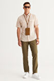 Erkek Haki Slim Fit Dar Kesim Esnek Pantolon