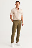 Erkek Haki Slim Fit Dar Kesim Esnek Pantolon