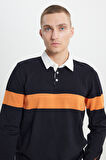 Standart Fit Normal Kesim Polo Yaka %100 Pamuklu Desenli Triko Kazak