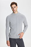 Slim Fit Dar Kesim Yarım Balıkçı Yaka Pamuklu Jakarlı Triko Kazak