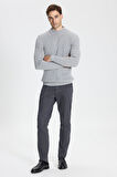 Slim Fit Dar Kesim Yarım Balıkçı Yaka Pamuklu Jakarlı Triko Kazak