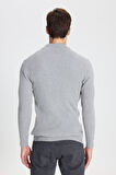 Slim Fit Dar Kesim Yarım Balıkçı Yaka Pamuklu Jakarlı Triko Kazak