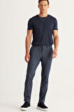 Slim Fit Dar Kesim Yan Cepli Tweet Desenli Beli Lastikli Pantolon