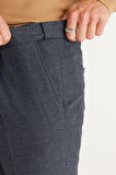 Erkek Lacivert Slim Fit Dar Kesim Desenli Beli Lastikli Esnek Pantolon