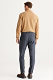 Erkek Lacivert Slim Fit Dar Kesim Desenli Beli Lastikli Esnek Pantolon