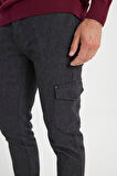 Slim Fit Dar Kesim Diyagonal Desenli Kargo Cepli Esnek Pantolon