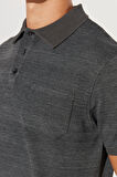 Erkek Siyah-Gri Comfort Fit Geniş Kesim Polo Yaka Desenli Kısa Kollu Tişört