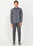Altınyıldız Classics Slim Fit Klasik Yaka Lacivert - Gri Erkek Gömlek 4A2024100025