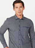 Altınyıldız Classics Slim Fit Klasik Yaka Lacivert - Gri Erkek Gömlek 4A2024100025