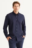 Slim Fit Dar Kesim Gizli Düğme Yaka %100 Pamuk Gömlek