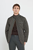 Standart Fit Normal Kesim Dik Yaka Desenli Overcoat
