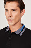 Erkek Siyah Slim Fit Dar Kesim %100 Pamuk Kıvrılmaz Polo Yaka Tişört