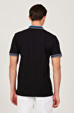 Erkek Siyah Slim Fit Dar Kesim %100 Pamuk Kıvrılmaz Polo Yaka Tişört