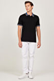 Erkek Siyah Slim Fit Dar Kesim %100 Pamuk Kıvrılmaz Polo Yaka Tişört