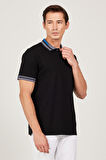 Erkek Siyah Slim Fit Dar Kesim %100 Pamuk Kıvrılmaz Polo Yaka Tişört