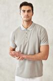 Erkek Çekmeyen Pamuklu Kumaş Slim Fit Dar Kesim Gri Kıvrılmaz Polo Yaka Tişört