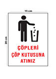 Lucena Metal Çöpleri Çöp Kutusuna Atınız 15 cm x 20 cm Uyarı Levhası Yönlendirme Tabelası